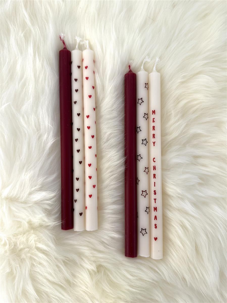 IB Laursen Kerze CELIA XMAS HEARTS 20cm 12er Set | Ø 1,3cm H20cm - Sir Henrys