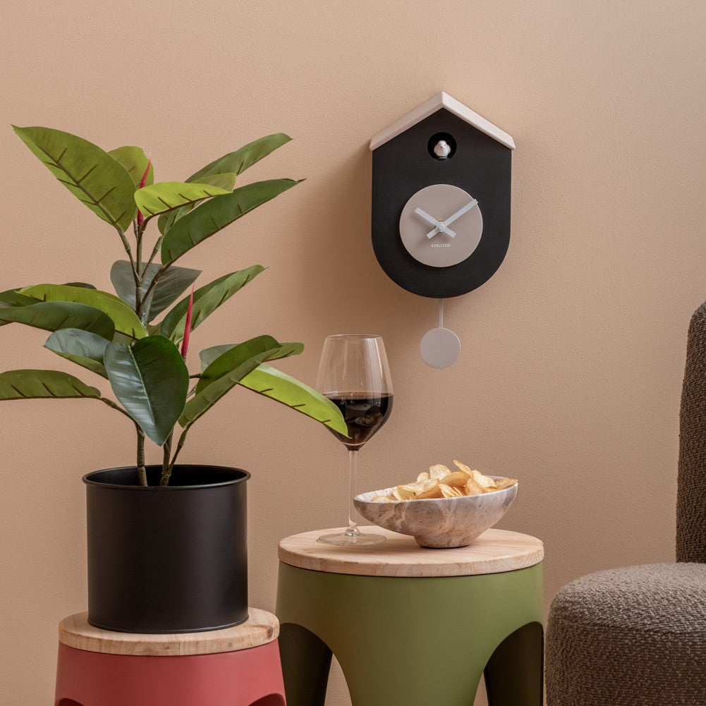 Karlsson Kuckucksuhr GRATO CUCKOO black & warm grey | 9x18x3 cm