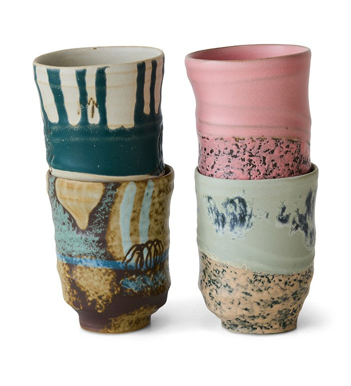 HKliving Becher COFFEE MUGS Artist Ceramics 4er Set bunt | Ø7,2x9,2cm