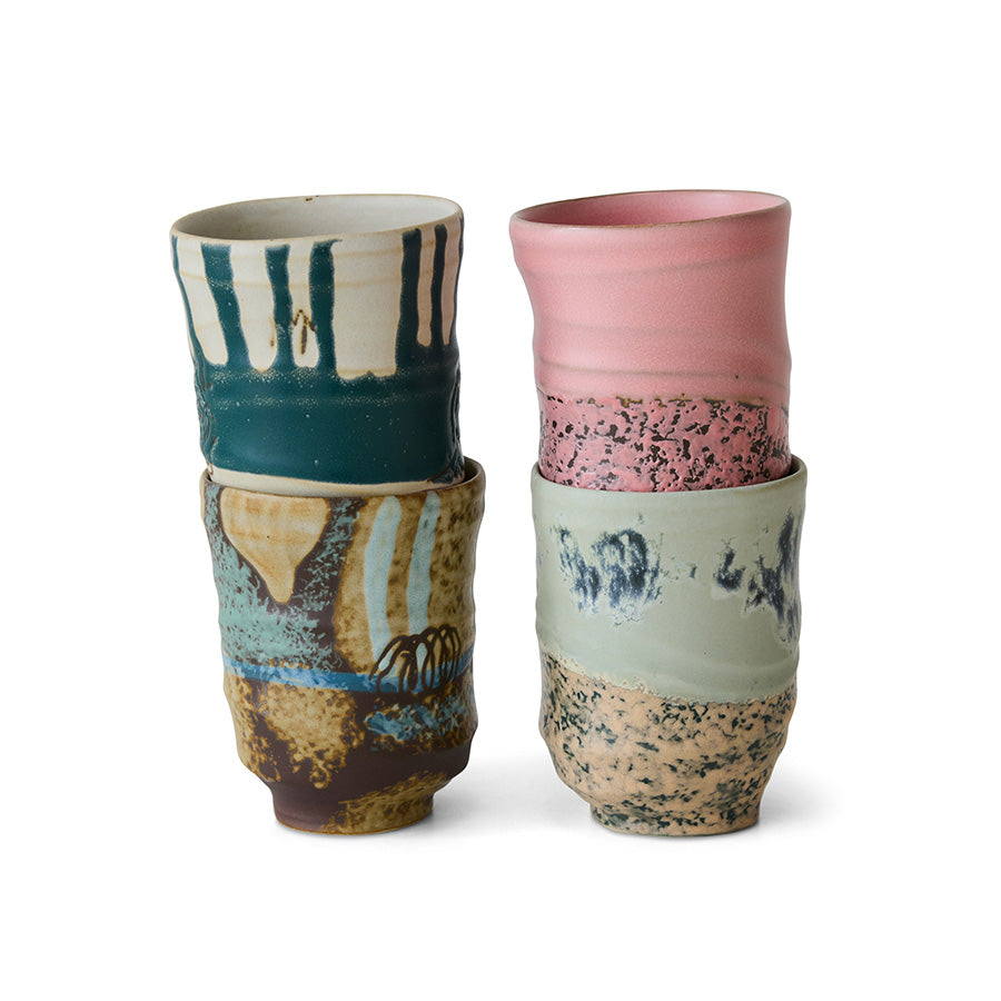 HKliving Becher COFFEE MUGS Artist Ceramics 4er Set bunt | Ø7,2x9,2cm
