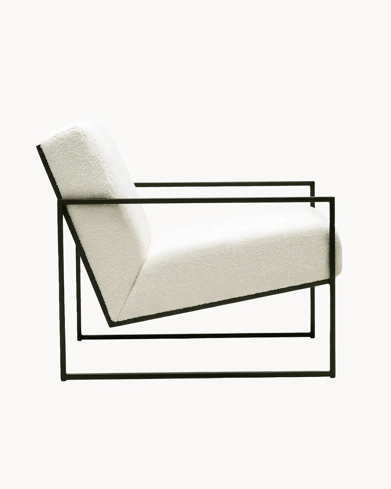 by Crea® Sessel KENT Schwarzer Rahmen Elfenbein Bouclé Kissen