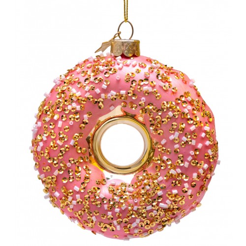 Vondels Christbaumschmuck DONUT Glas gold/pink 11cm