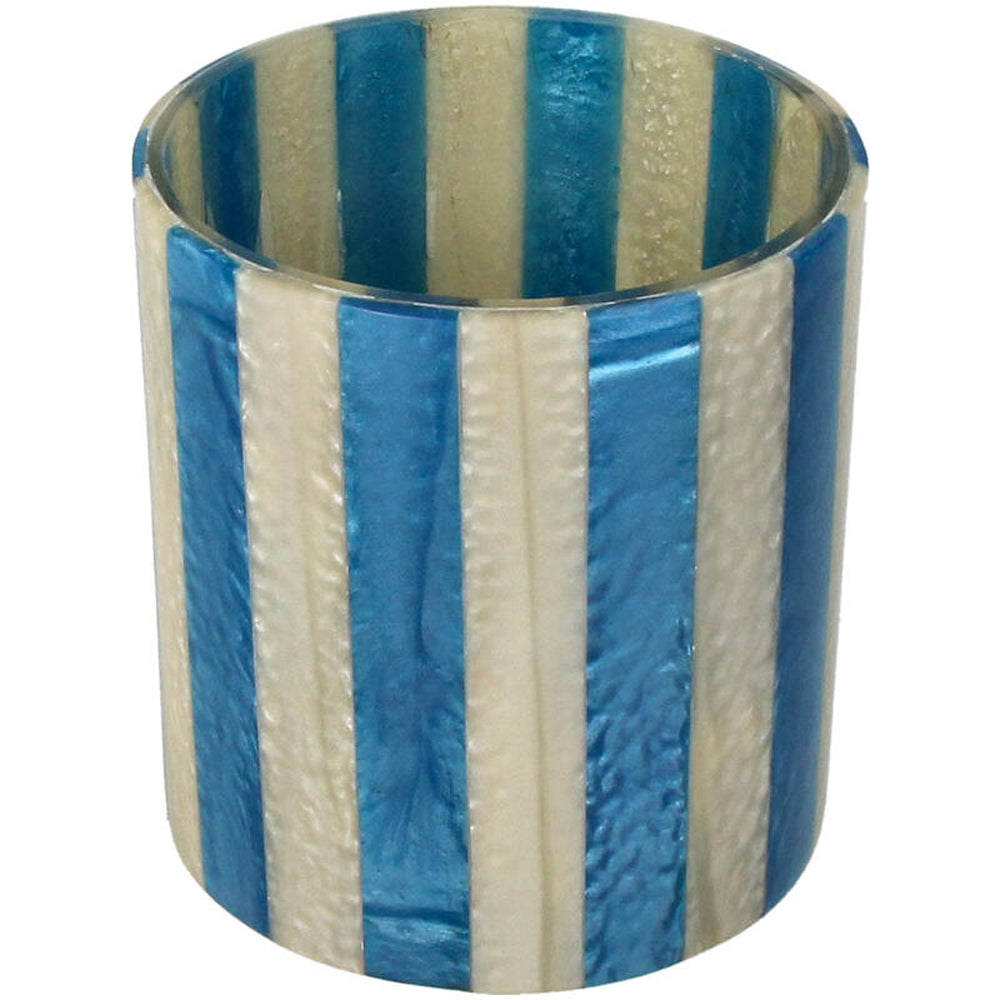 Kersten Kerzenhalter STRIPES blau creme | Ø10x12cm
