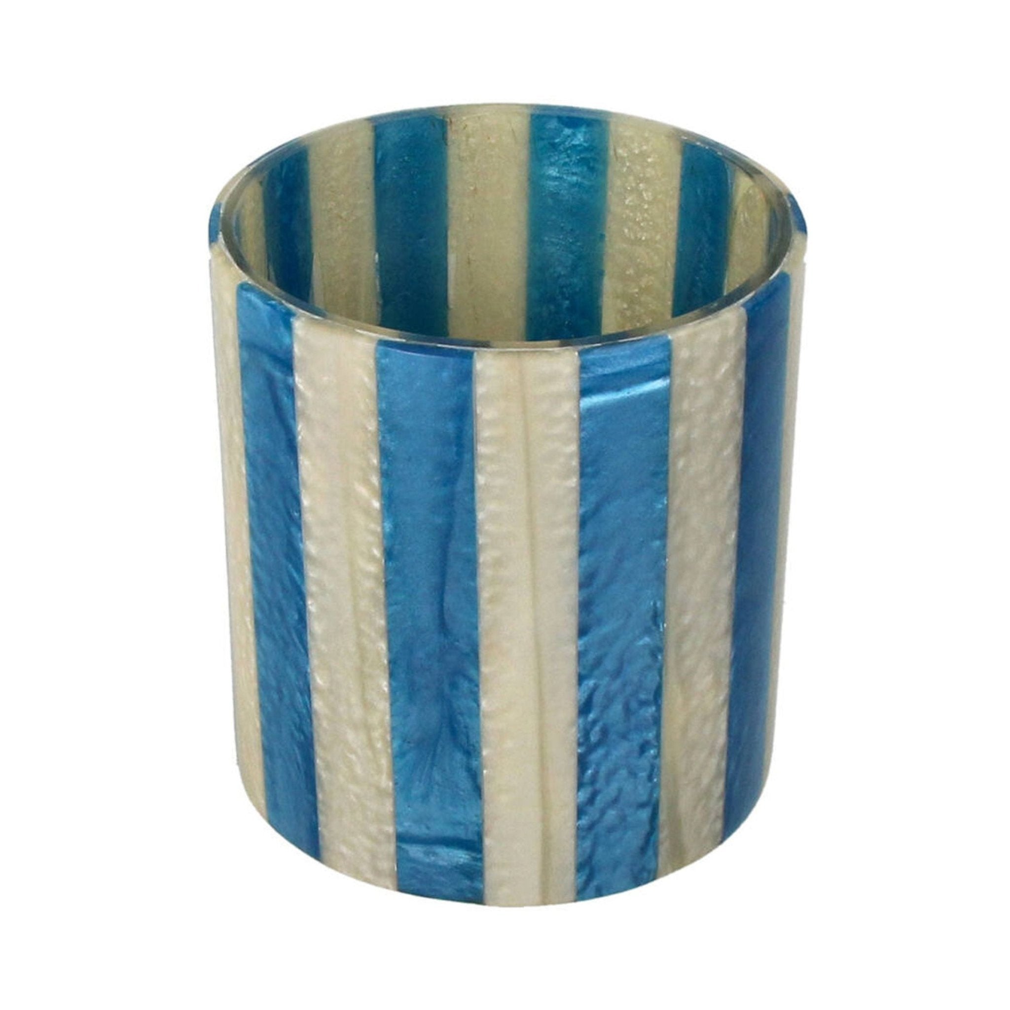 Kersten Kerzenhalter STRIPES blau creme | Ø10x12cm - Sir Henrys