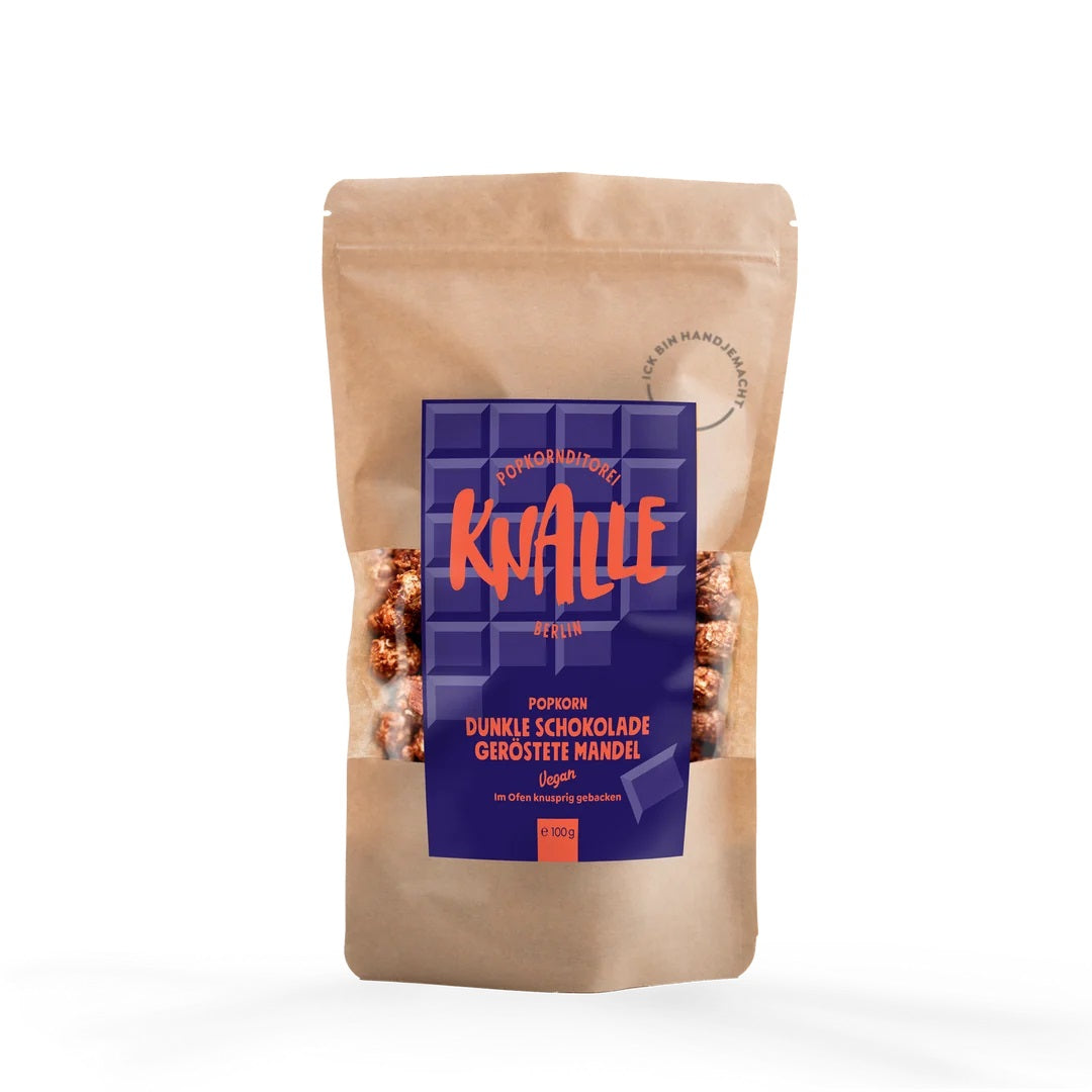 Knalle Popkorn Dunkle Schokolade Mandel 100g vegan