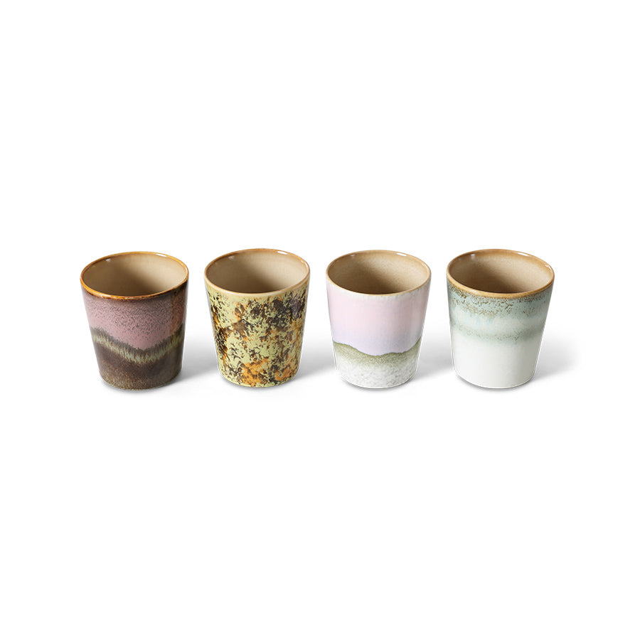 HKliving Becher Coffee Mugs SERENDIPITY 70s Ceramics bunt 4er Set | Ø7,5x8cm