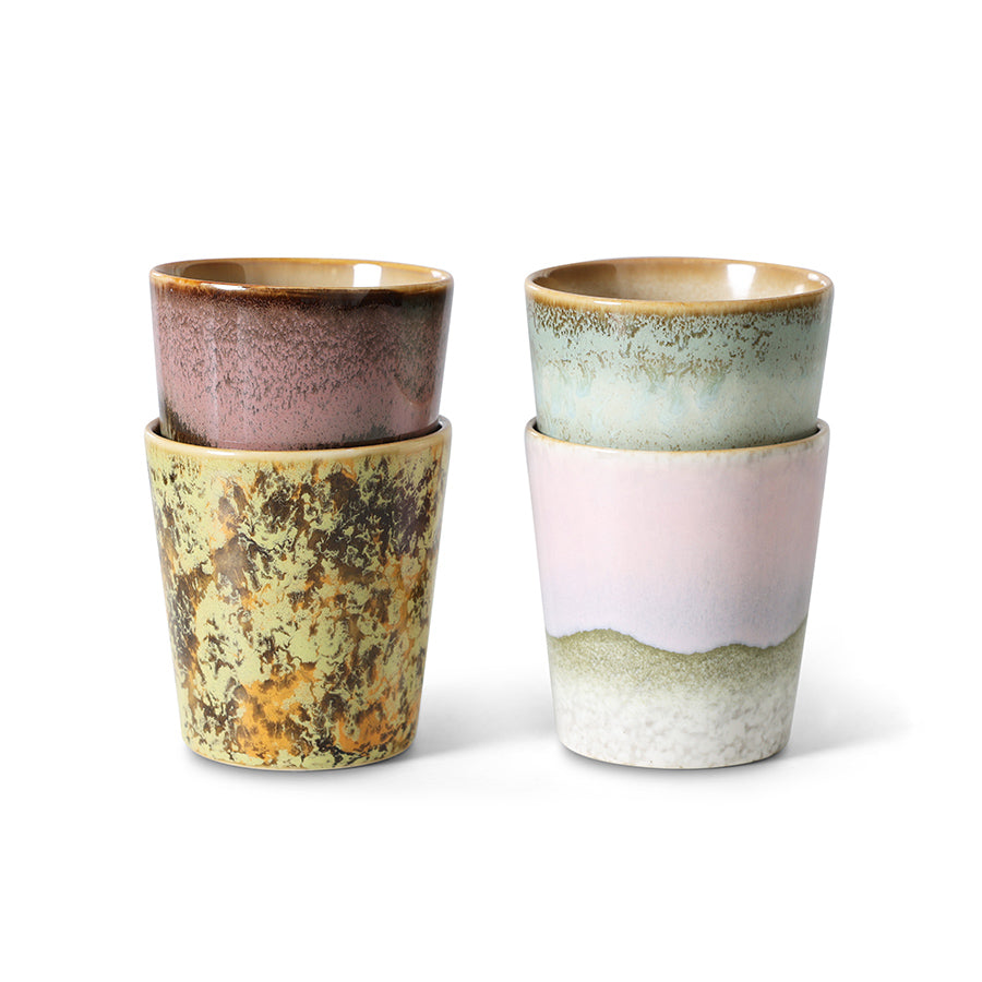 HKliving Becher Coffee Mugs SERENDIPITY 70s Ceramics bunt 4er Set | Ø7,5x8cm