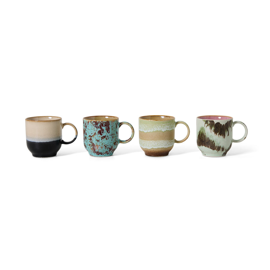 HKliving Tasse Café Mugs ABSTRACT 70s Ceramics bunt 4er Set | 10,8x7,5x8cm