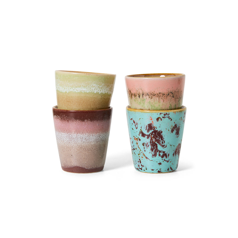 HKliving Becher Ristretto Mugs FUTURISM  70s Ceramics bunt 4er Set | Ø5,8x6,2cm