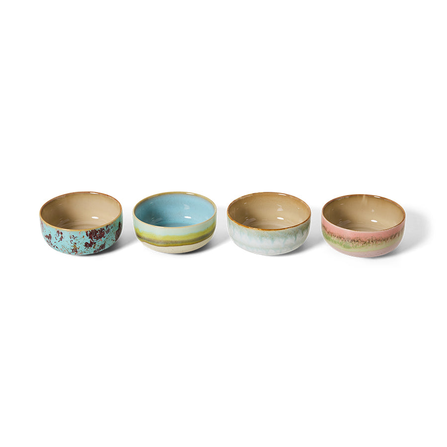 HKliving Schale Dessert Bowls IMPRESSION 70s Ceramics bunt 4er Set | Ø12,5x6cm