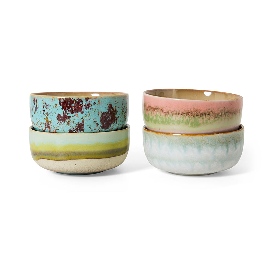 HKliving Schale Dessert Bowls IMPRESSION 70s Ceramics bunt 4er Set | Ø12,5x6cm