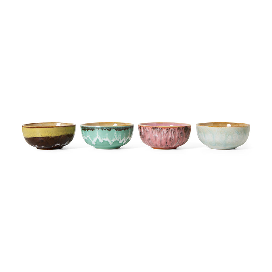 HKliving Schale Bowls XS MODERNIST 70s Ceramicsbunt 4er Set | Ø8,3x3,8cm