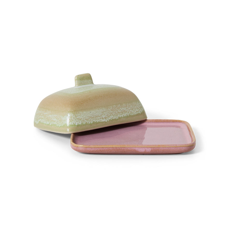 HKliving Butterdose SKYLINE 70s Ceramics bunt | 15,5x12x7,5cm