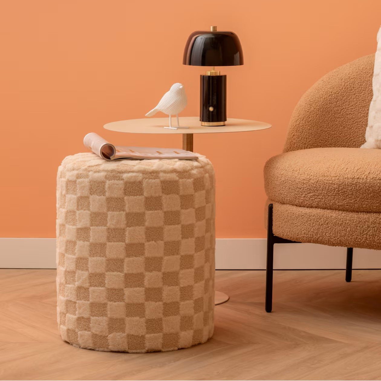 Leitmotiv Pouf CHECKER weiß | Ø 41x48 cm - Sir Henrys