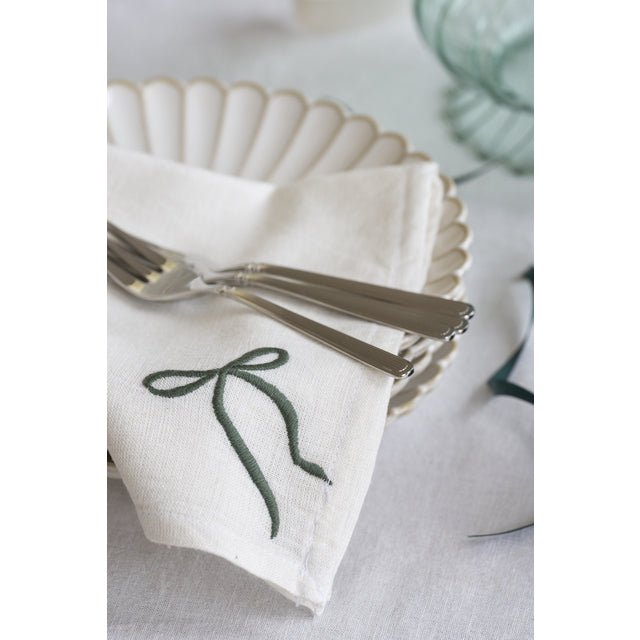 Lene Bjerre Serviette FIOLA BOW weiß grün | 45x45 cm - Sir Henrys
