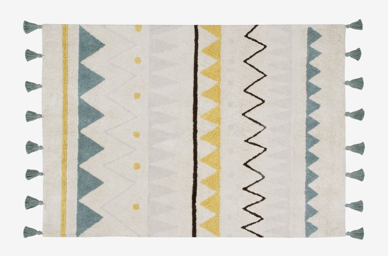 Lorena Canals waschbarer Teppich AZTECA vintage blau | 160x120cm | 160x120x0cm - Sir Henrys