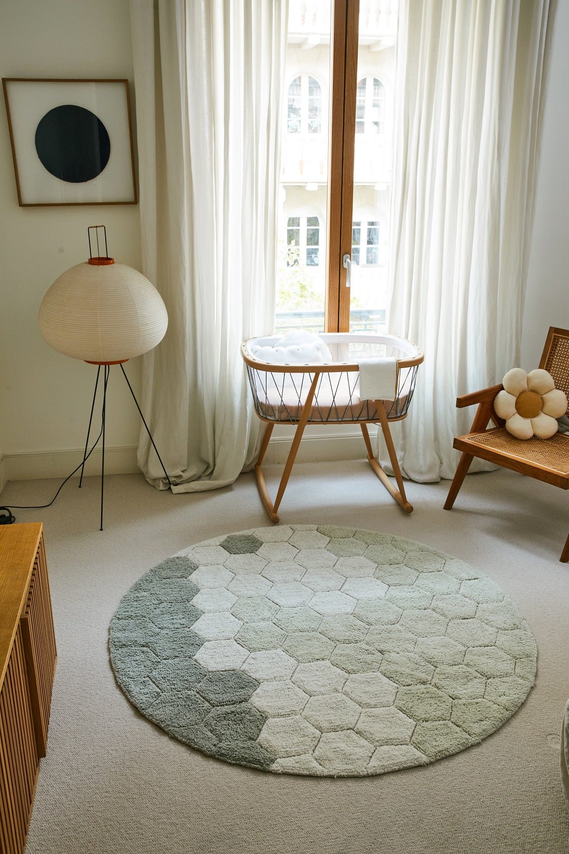Lorena Canals waschbarer Teppich ROUND HONEYCOMB Blau Salbei | 140x140cm - Sir Henrys