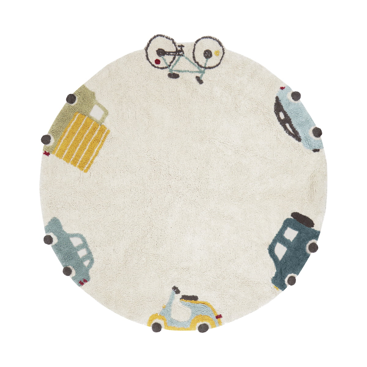 Lorena Canals waschbarer Teppich WHEELS mehrfarbig | 140x140cm - Sir Henrys