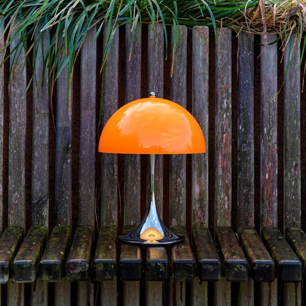 Louis Poulsen Tischleuchte PANTHELLA 250 CHROME ORANGE portable | Ø25x34,6cm - Sir Henrys