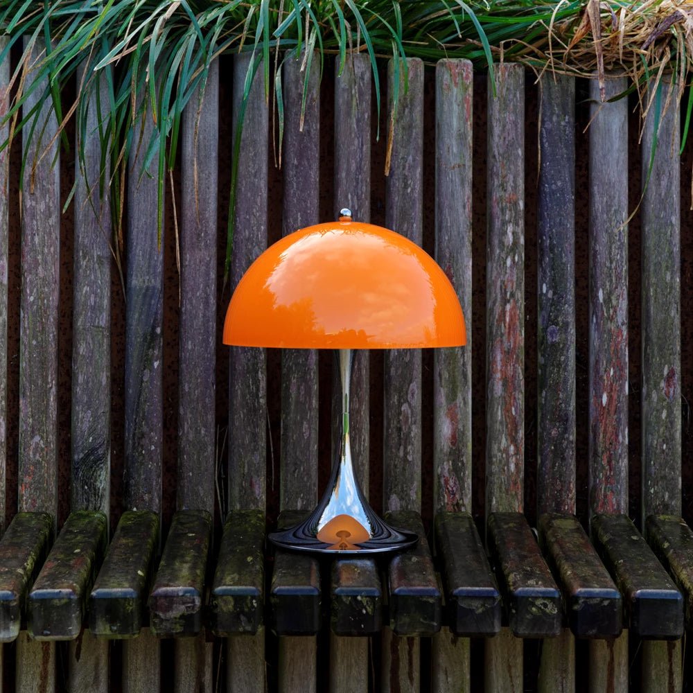 Louis Poulsen Tischleuchte PANTHELLA 250 CHROME ORANGE portable | Ø25x34,6cm - Sir Henrys