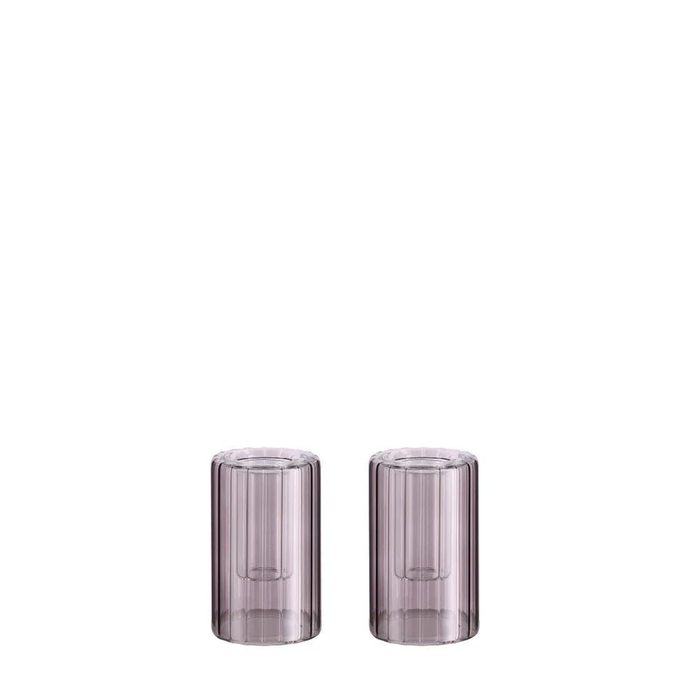 Moods & More Kerzenhalter LIMA CHARCOAL 2er Set braun | Ø 4,5x7,5cm - Sir Henrys