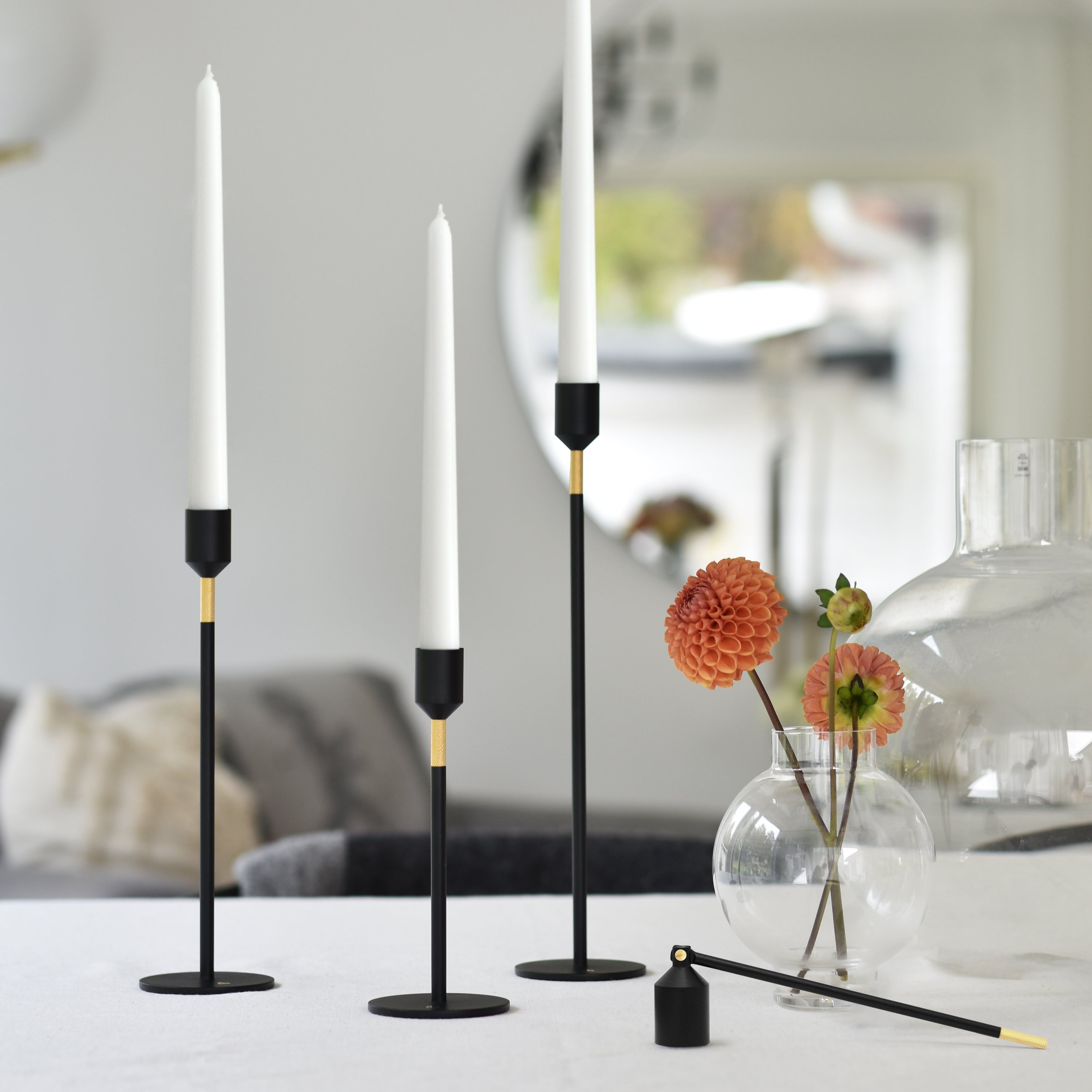 Nordic Flame Kerzenständer BLACK schwarz gold 34cm