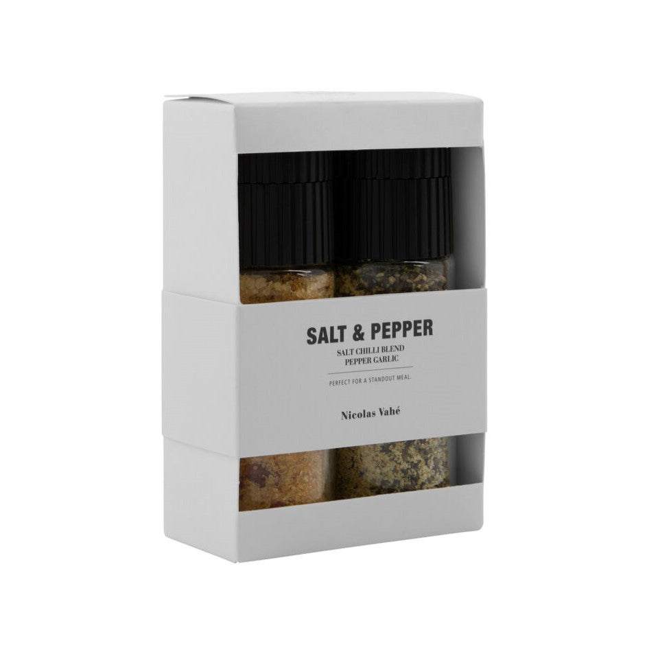 Nicolas Vahé Geschenkbox Salz& Pfeffer CHILLI & GARLIC PEPPER 2er Set Gewürze | 115 +|65 g