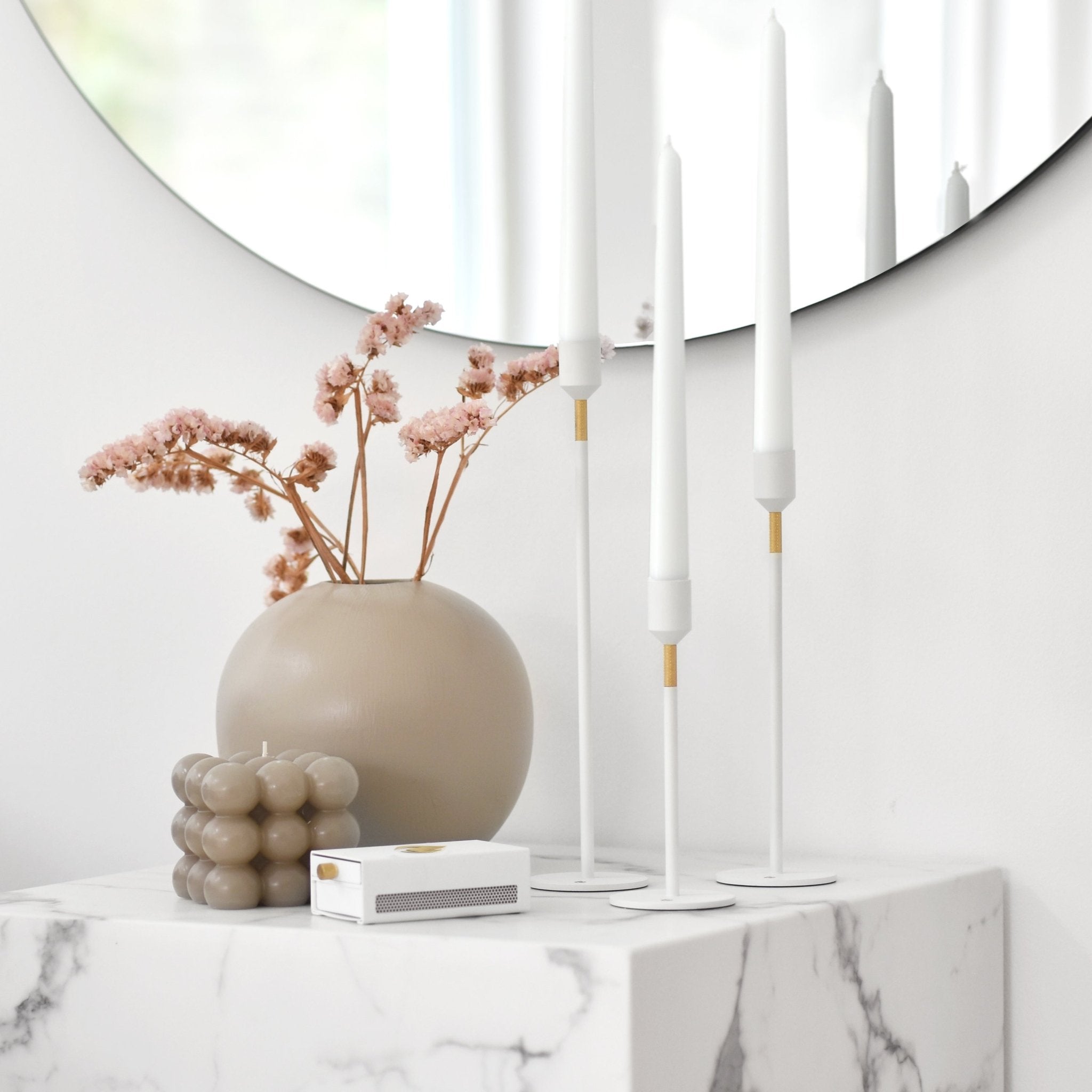 Nordic Flame Kerzenständer WHITE weiß gold 27cm - Sir Henrys