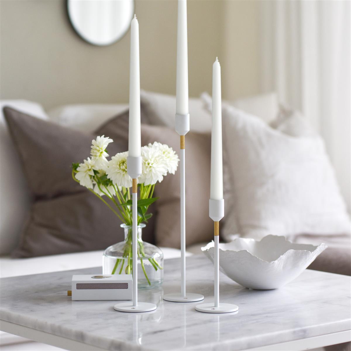 Nordic Flame Kerzenständer WHITE weiß gold 34cm - Sir Henrys