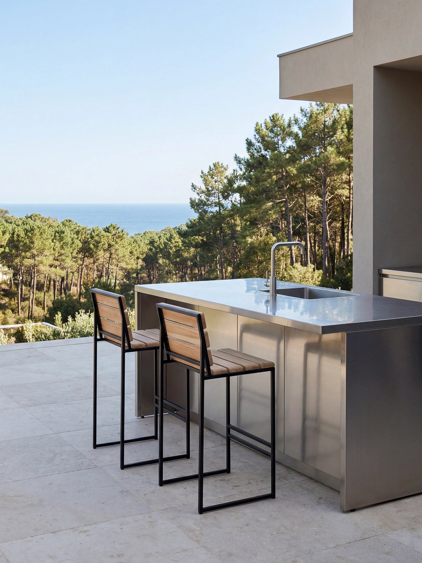 by Crea® Outdoor-Barhocker PER Schwarzes Gestell & Teak