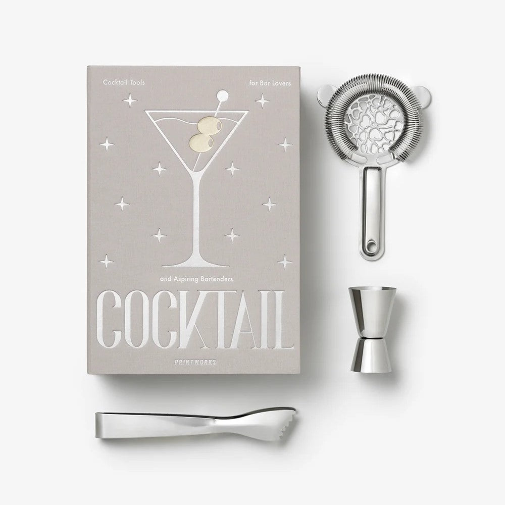 PRINTWORKS Küchenutensilien THE ESSENTIALS - COCKTAIL TOOLS hellgrau | 25,4x17,7x4cm