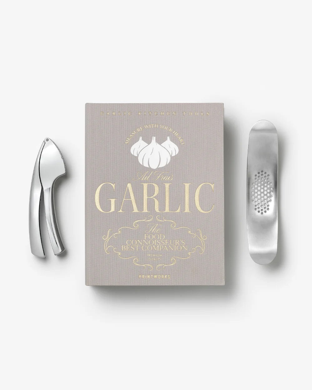 PRINTWORKS Küchenutensilien THE ESSENTIALS - GARLIC TOOLS hellgrau | 23,4x17,8x5cm