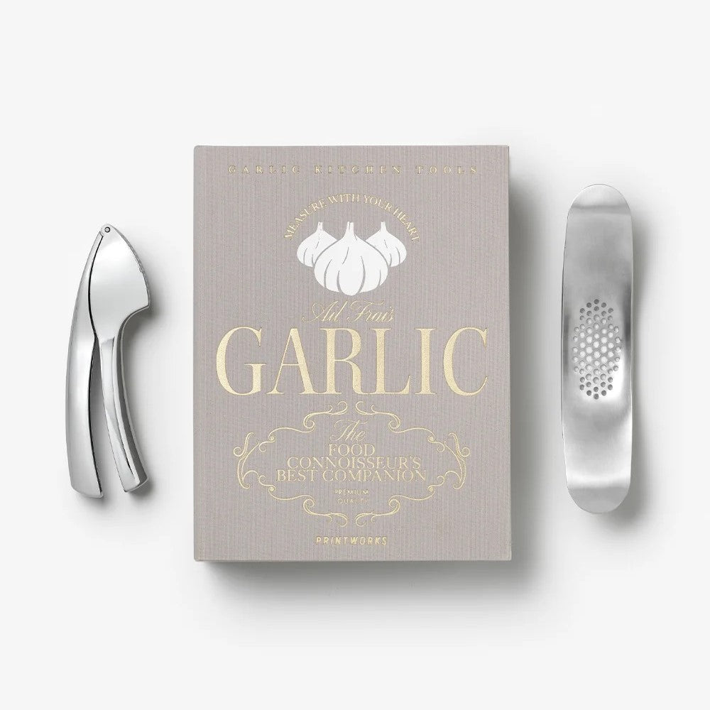PRINTWORKS Küchenutensilien THE ESSENTIALS - GARLIC TOOLS hellgrau | 23,4x17,8x5cm