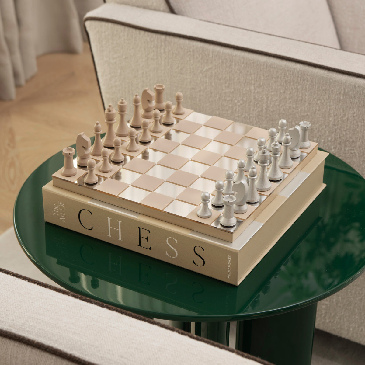PRINTWORKS Brettspiel CLASSIC - ART OF CHESS beige silber | 28x28x4,5cm