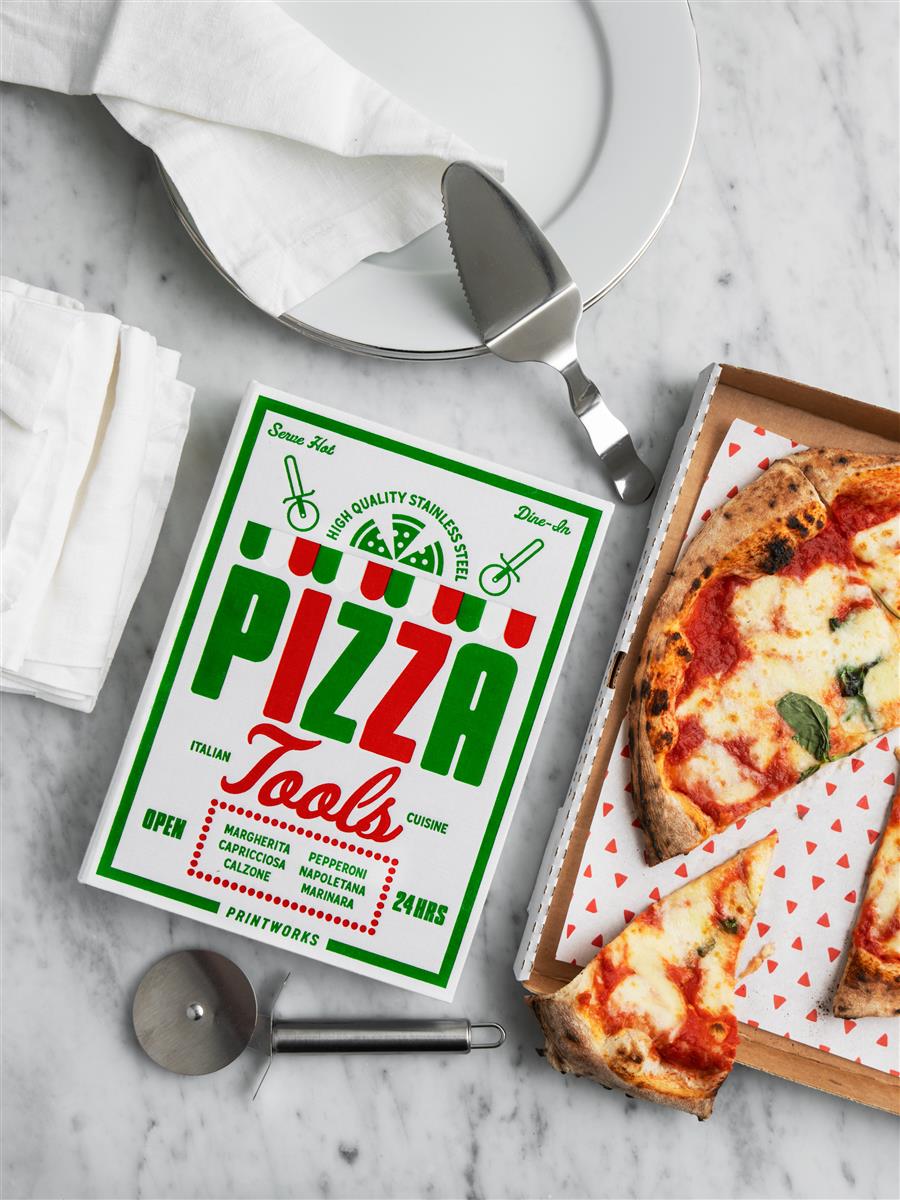 PRINTWORKS Küchenutensiliem THE ESSENTIALS - PIZZA TOOLS weiß | 26,5x19,7x4,7cm