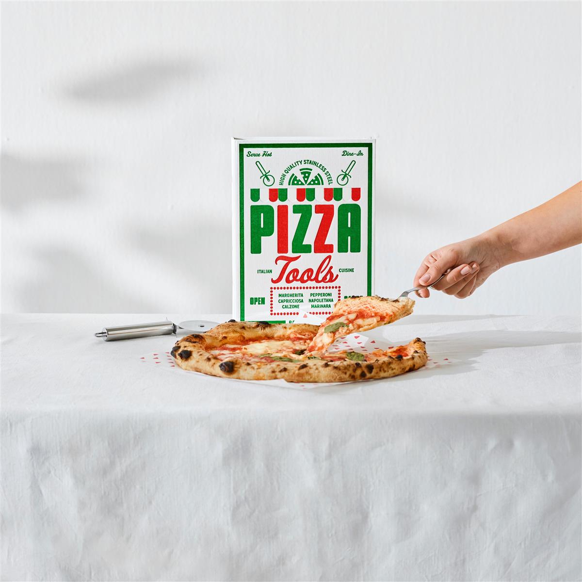PRINTWORKS Küchenutensiliem THE ESSENTIALS - PIZZA TOOLS weiß | 26,5x19,7x4,7cm