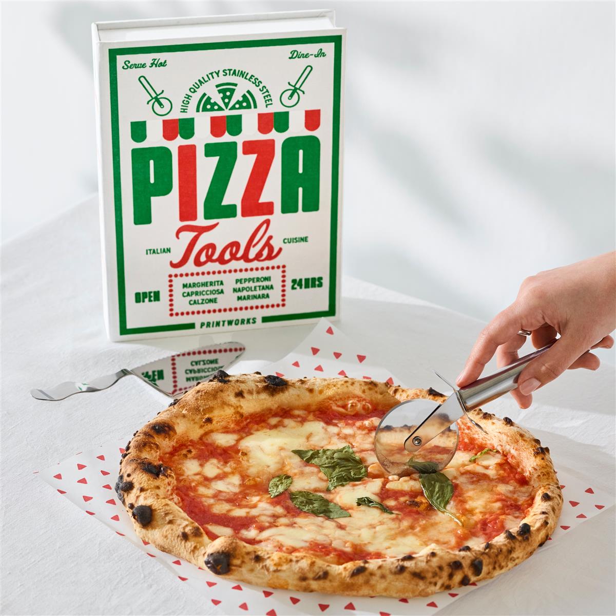 PRINTWORKS Küchenutensiliem THE ESSENTIALS - PIZZA TOOLS weiß | 26,5x19,7x4,7cm