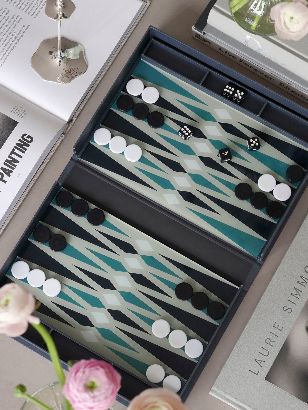 PRINTWORKS Brettspiel CLASSIC - BACKGAMMON grau | 30,8x21,8x4,5cm