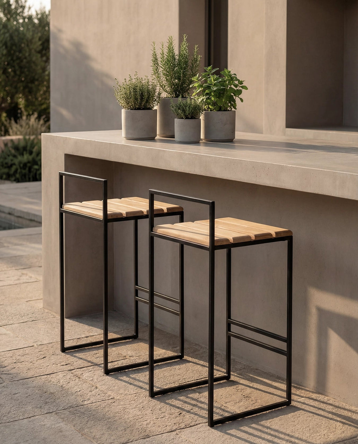 by Crea® Outdoor-Barhocker SAGA Schwarzes Gestell & Teak