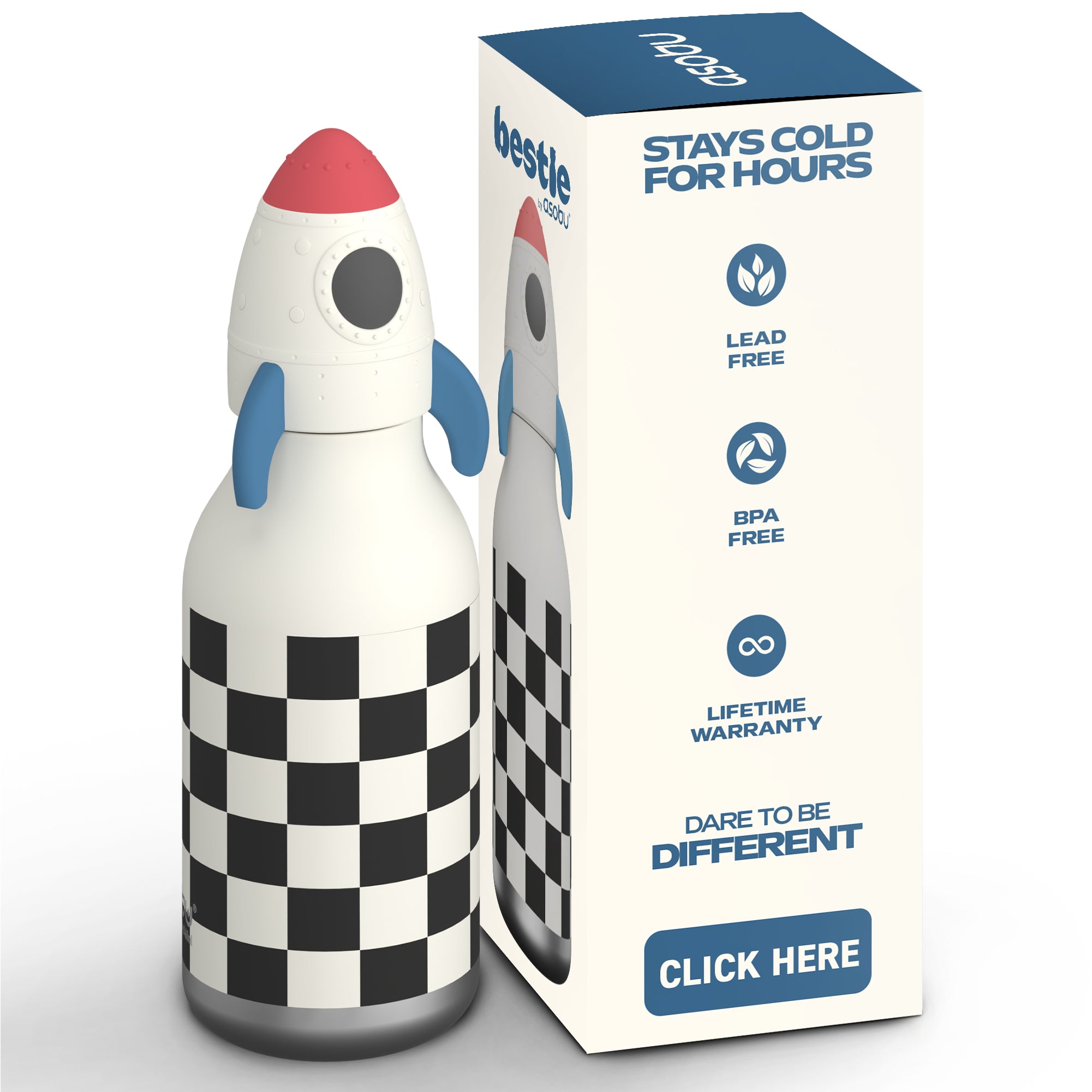 Asobu® Kindertrinkflasche BESTIE mit Strohhalm 460ml - RAKETE