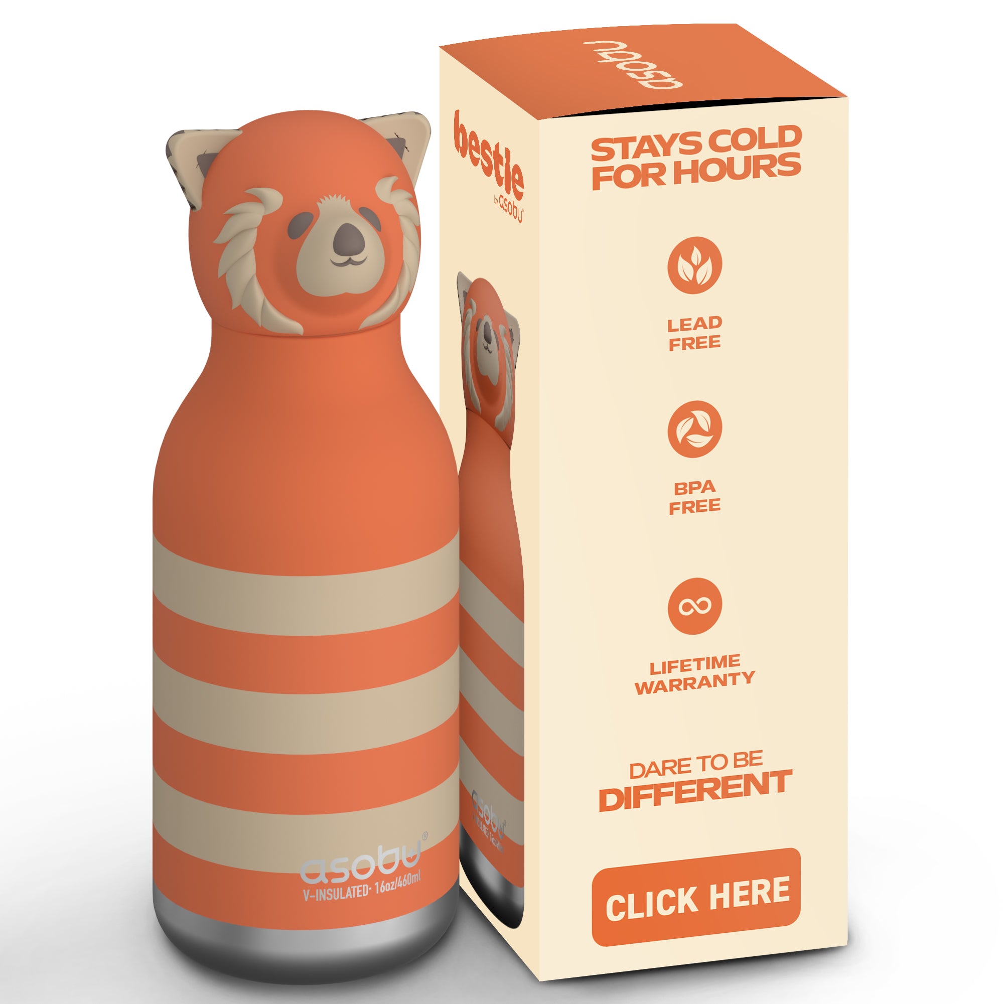 Asobu® Kindertrinkflasche BESTIE mit Strohhalm 460ml - ROTER PANDA