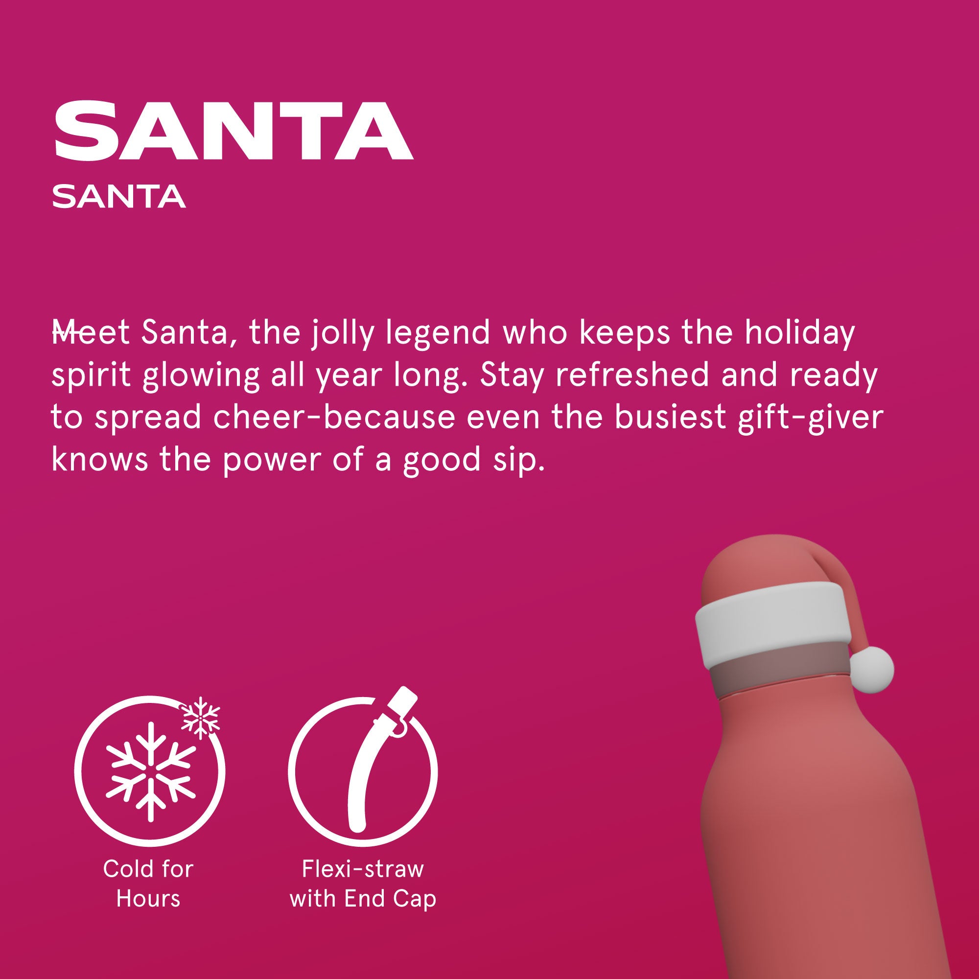 Asobu® Kindertrinkflasche BESTIE mit Strohhalm 460ml - SANTA