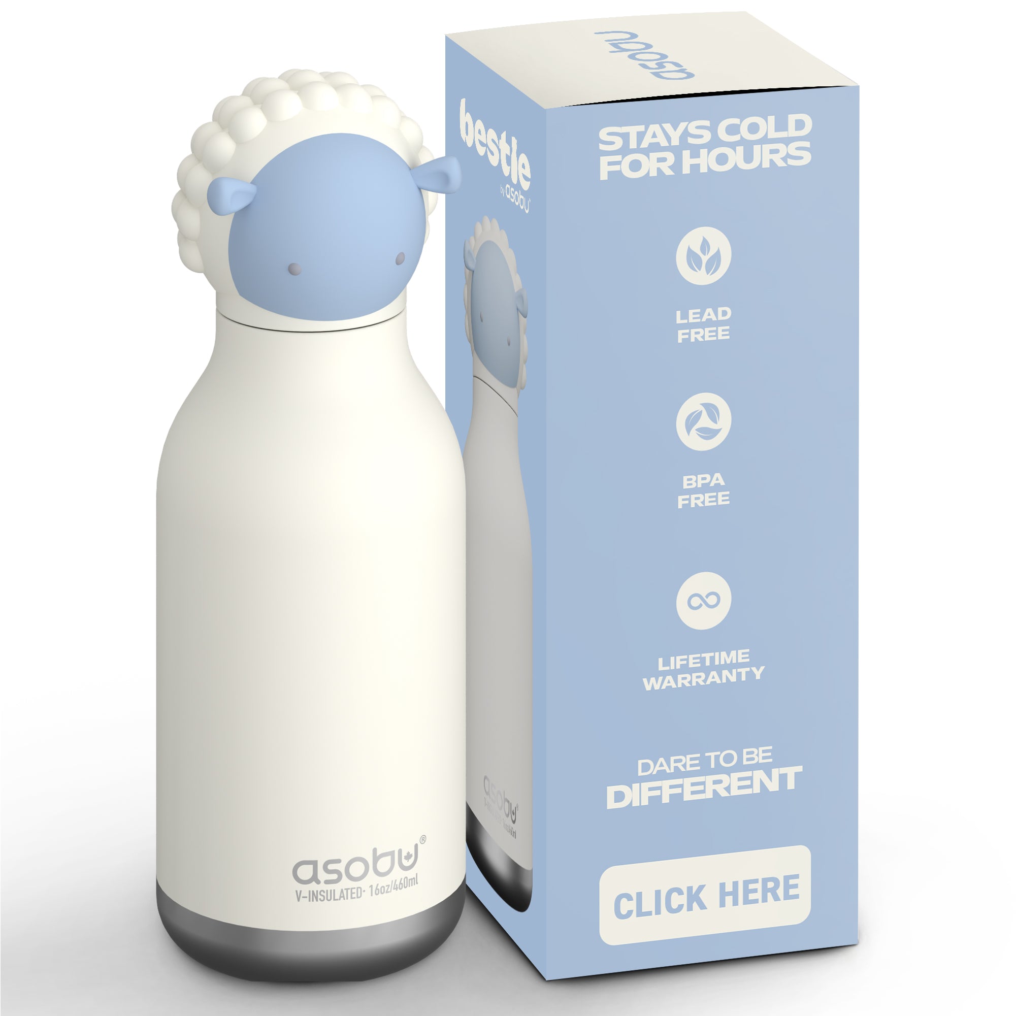 Asobu® Kindertrinkflasche BESTIE mit Strohhalm 460ml - SCHAF