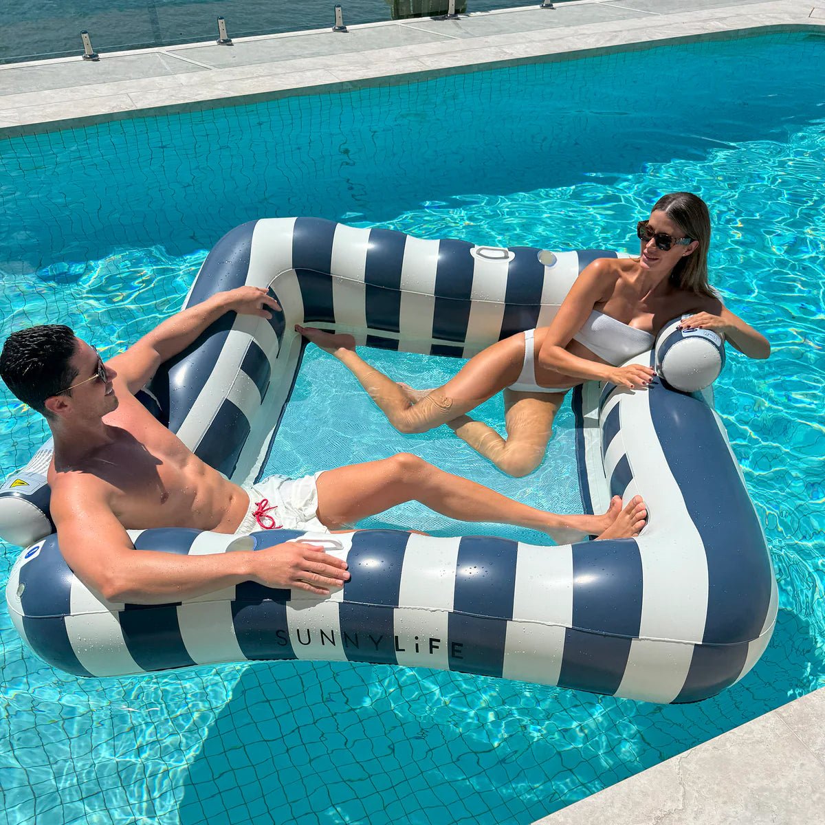 Sunnylife Luftmatratze TWIN HAMMOCK blau creme | 190x170x42cm - Sir Henrys