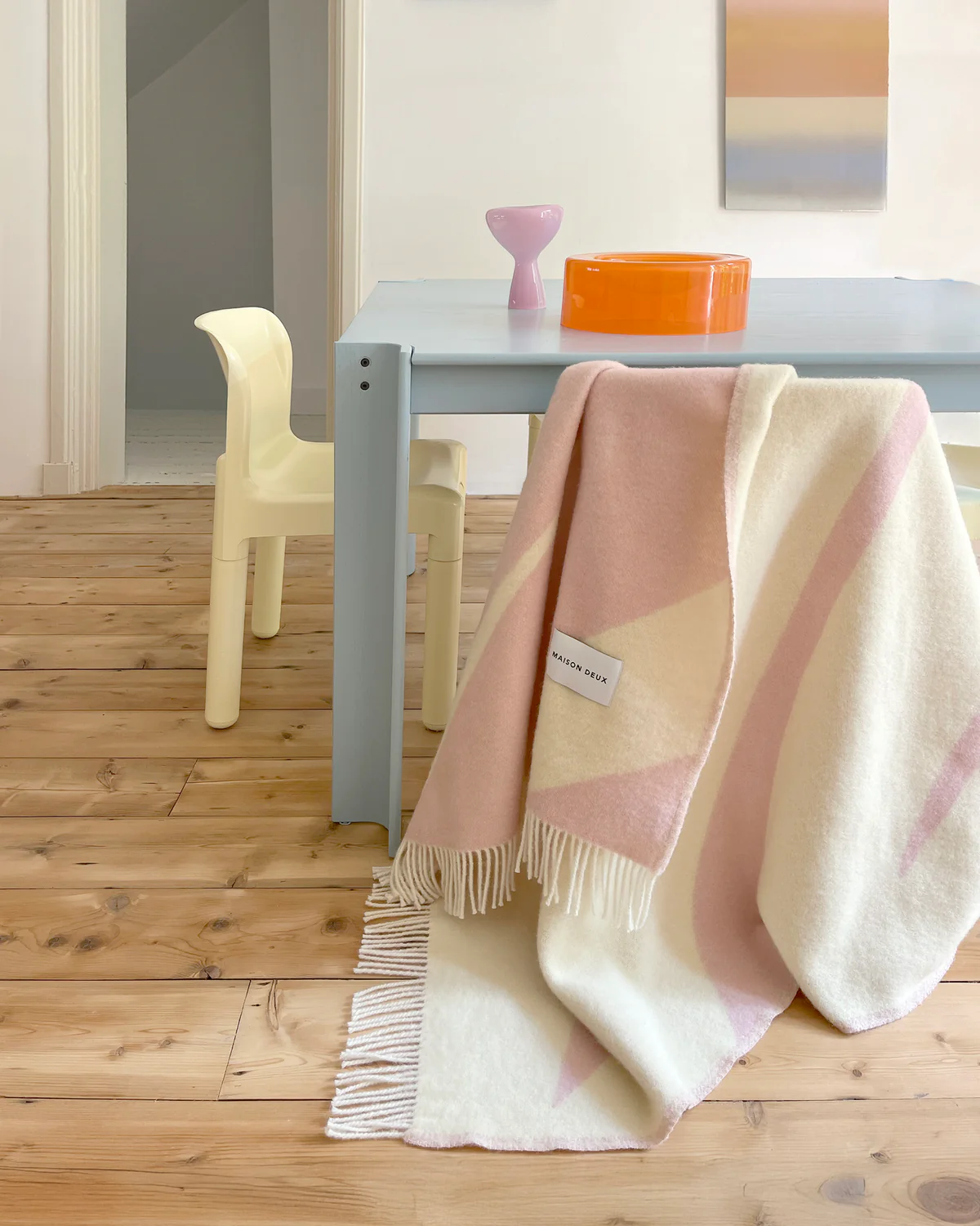 Maison Deux Kuscheldecke SWIRL buttergelb rosa | 130x200cm