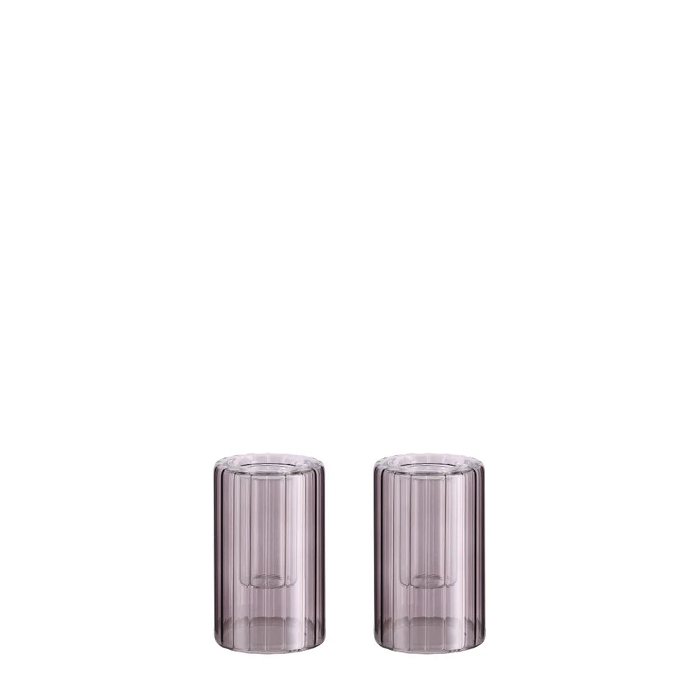 Moods & More Kerzenhalter LIMA CHARCOAL 2er Set braun | Ø 4,5x7,5cm