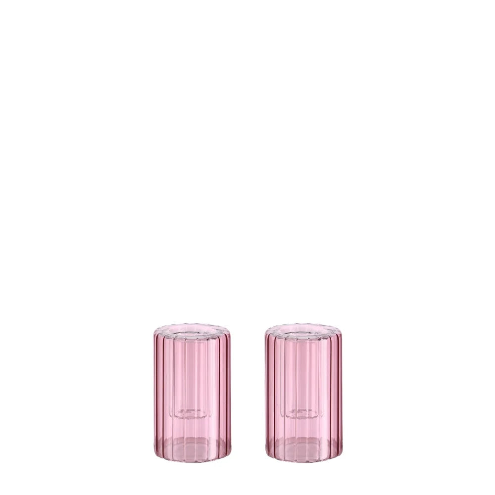 Moods & More Kerzenhalter LIMA VINTAGE ROSE 2er Set rosa | Ø 4,5x7,5cm