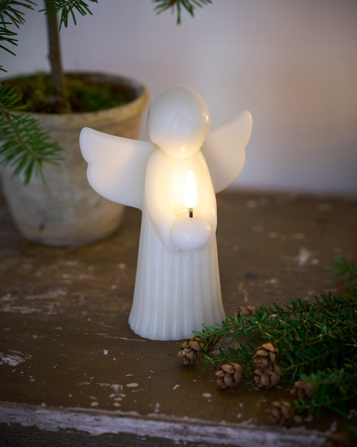 UYUNI Lighting LED Kerze ANGEL oyster grey | Ø 11x15,5 cm