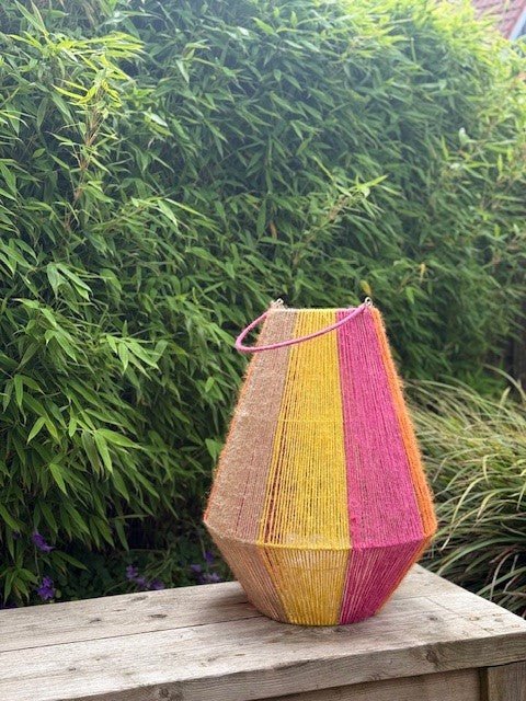 Van der Leeden Laterne BUNT Jute Natur/Gelb/Orange/Fuchsia L | Ø 20cm H 50cm - Sir Henrys