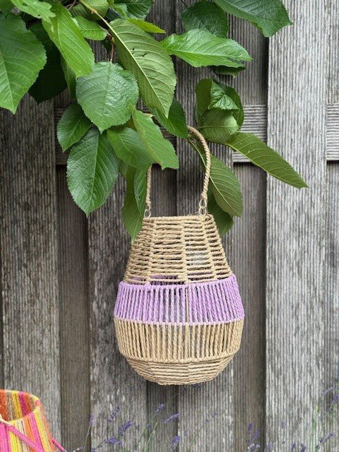 Van der Leeden Laterne LILA Seegras Natur/Violett | Ø 26cm H 31cm - Sir Henrys